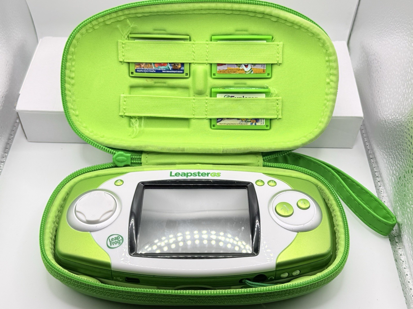 LEAPFROG LEAPSTER GS Green Game Console w/3 Games & Carry Case, Tested & Working