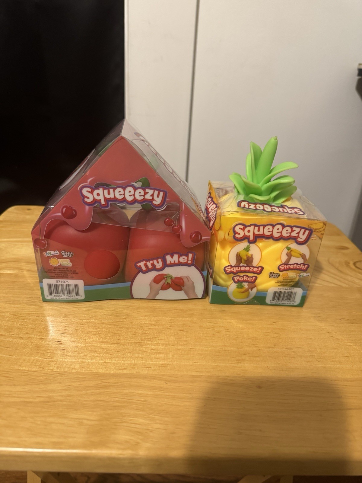 Squeezy Fruit Squishy Squeeze Toys Cherry & Pineapple Lot of 2 Ages 4-7