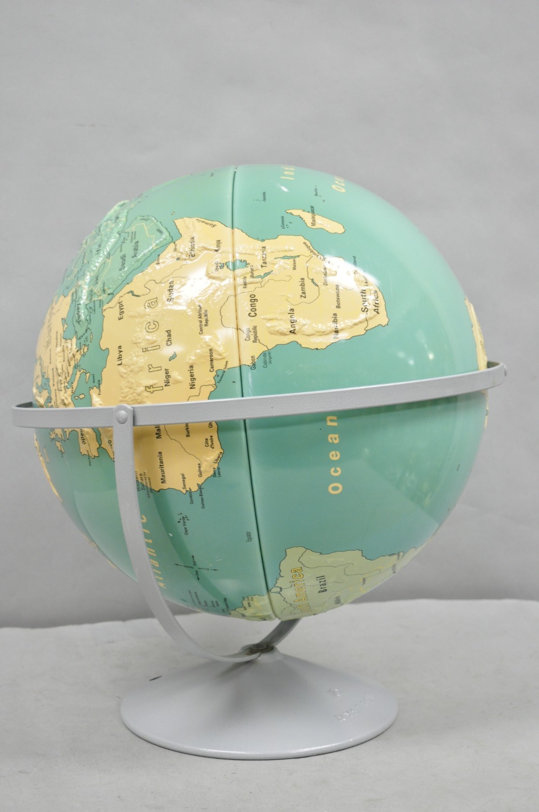 Vintage Nystrom 16″ Large Sculptural Relief Classroom Double Axis World Globe