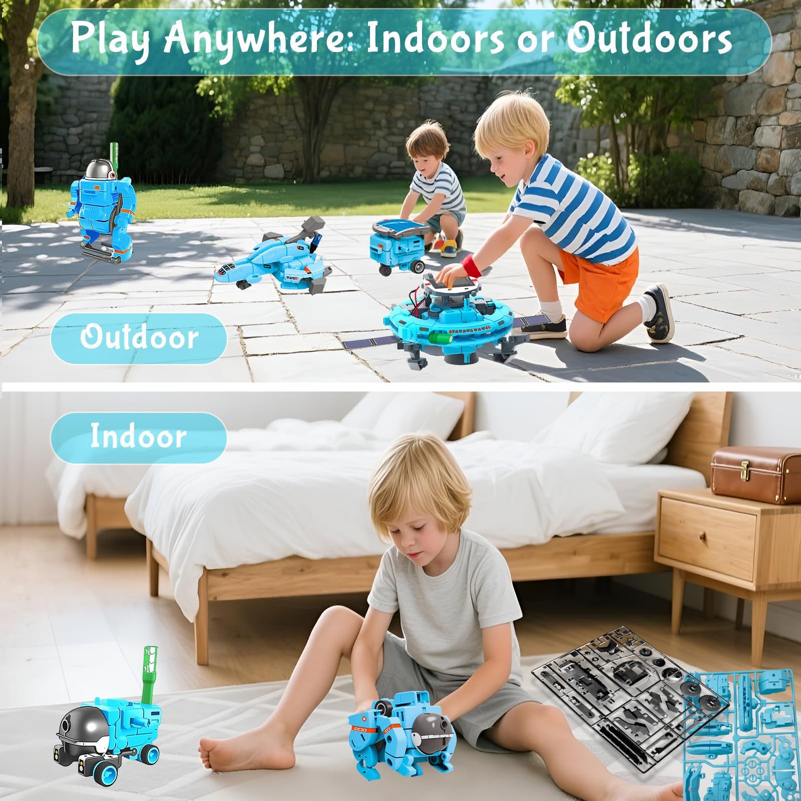 Hechify STEM Education Solar Robots Toys for Kids Age 8+, 6-in-1 DIY Blue