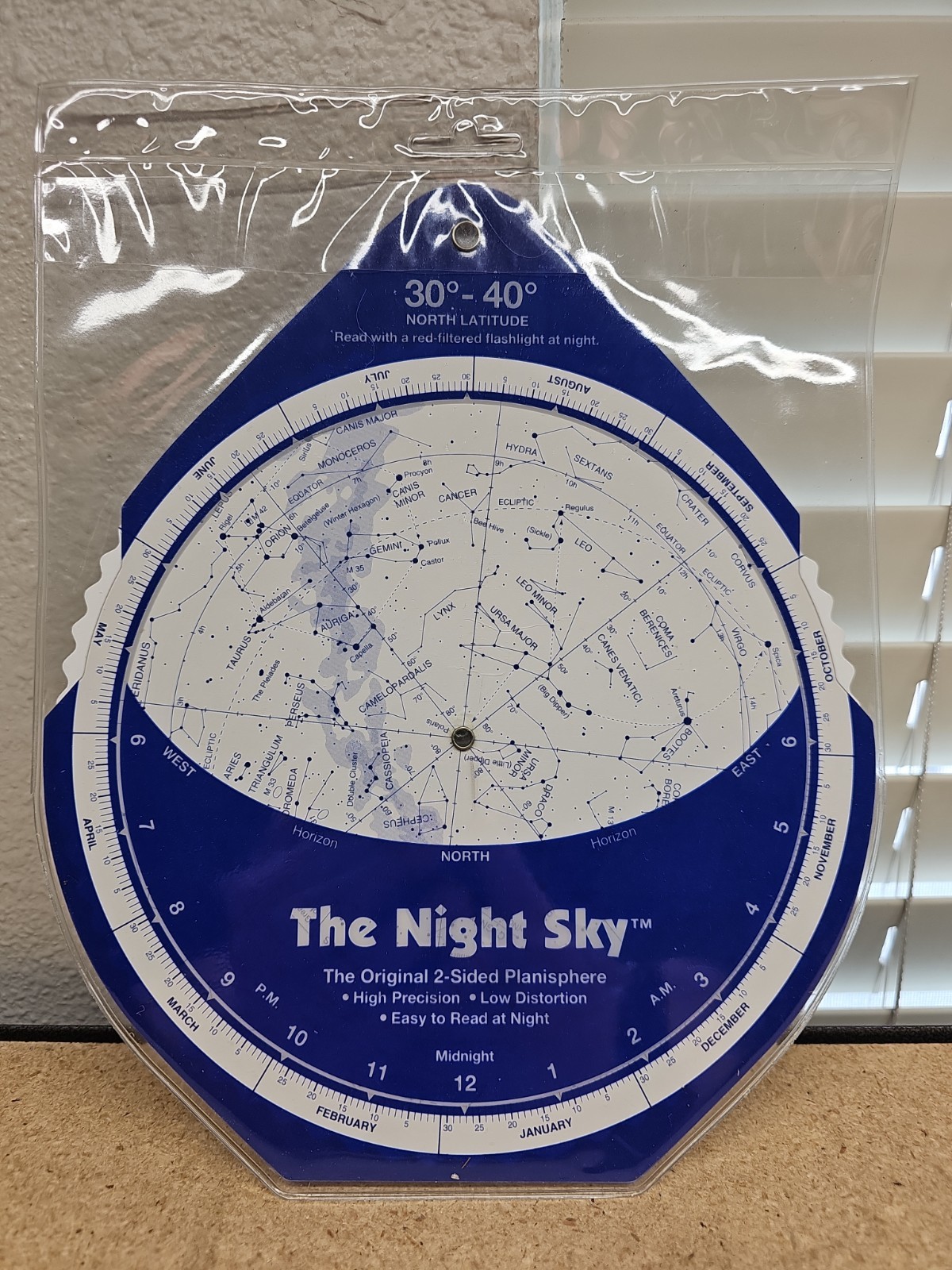 THE NIGHT SKY 2-Sided Planisphere Star Chart Map 30-40 Degrees North Latitude B6