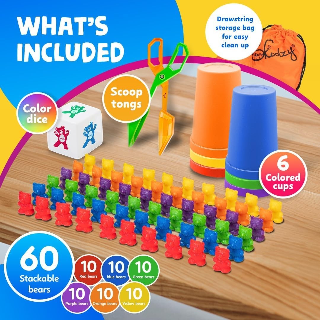 Rainbow Stacking Bears with Matching Sorting Cups 69 Piece Set, 60 Bear count…