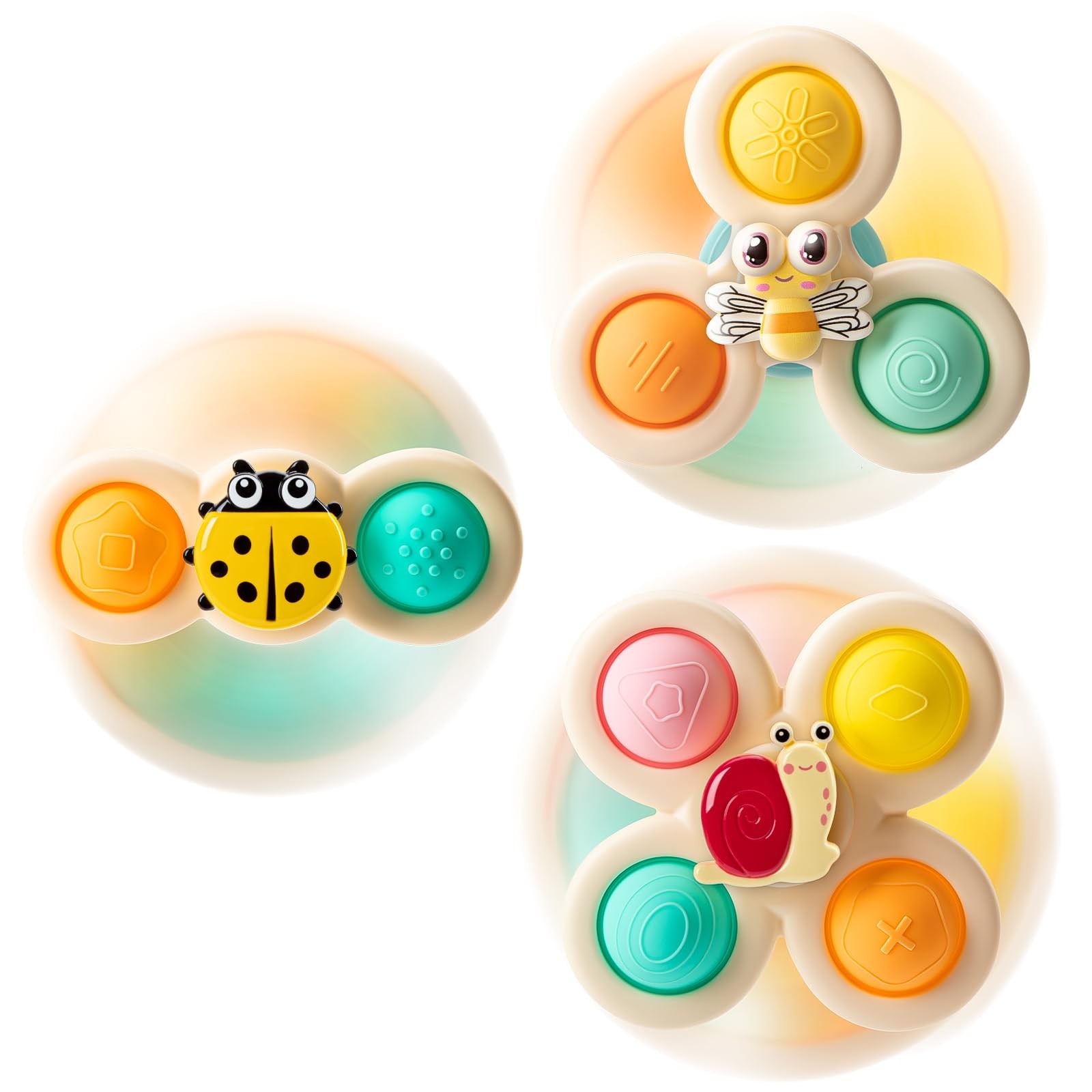 TOHIBEE 3-Piece Suction Cup Spinner Toys for 1-3 Year Old standard, Yellow