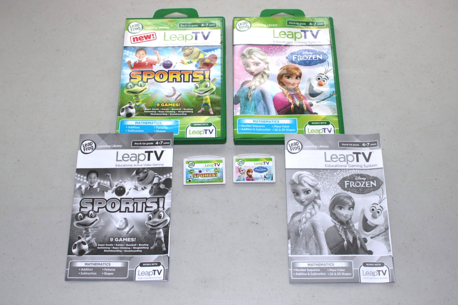 Leap Frog Leap TV Game Lot Of 2 Sports Disney’s Frozen Mathematics Pre-K 4-7 yrs