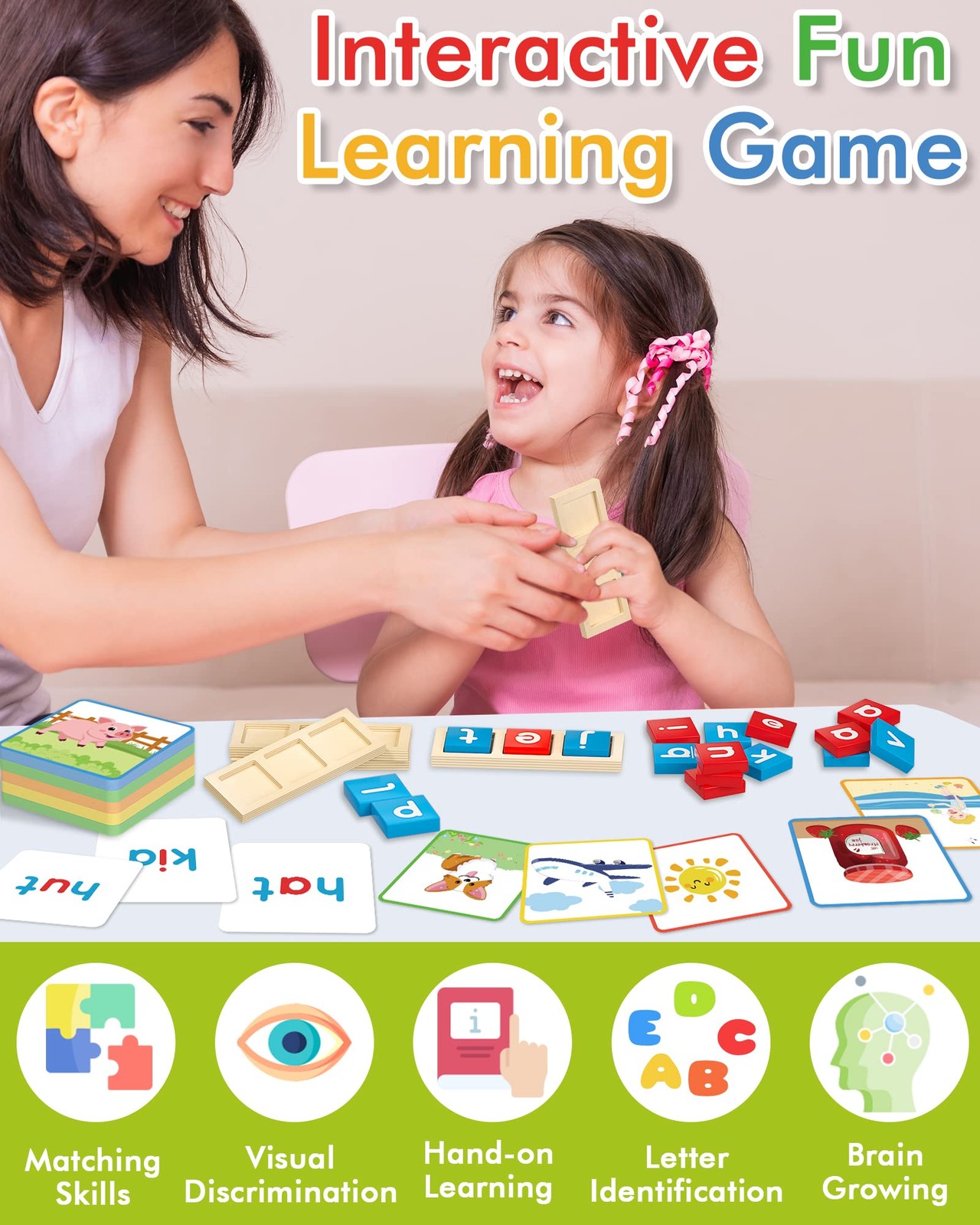 Wooden CVC Word Spelling Games, Montessori Educational Learning Toys Gifts fo…