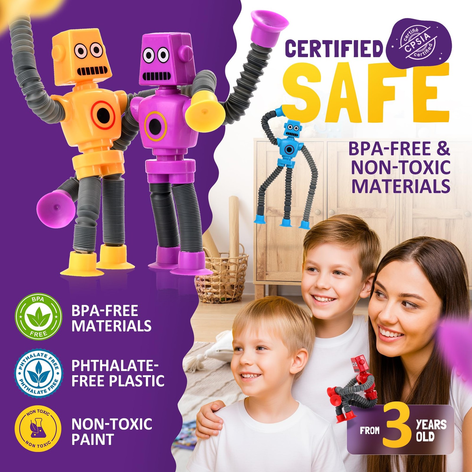 nutty toys Sensory Robot Toys 4pk – Top Pop 1 Count (Pack of 4), Multicolor