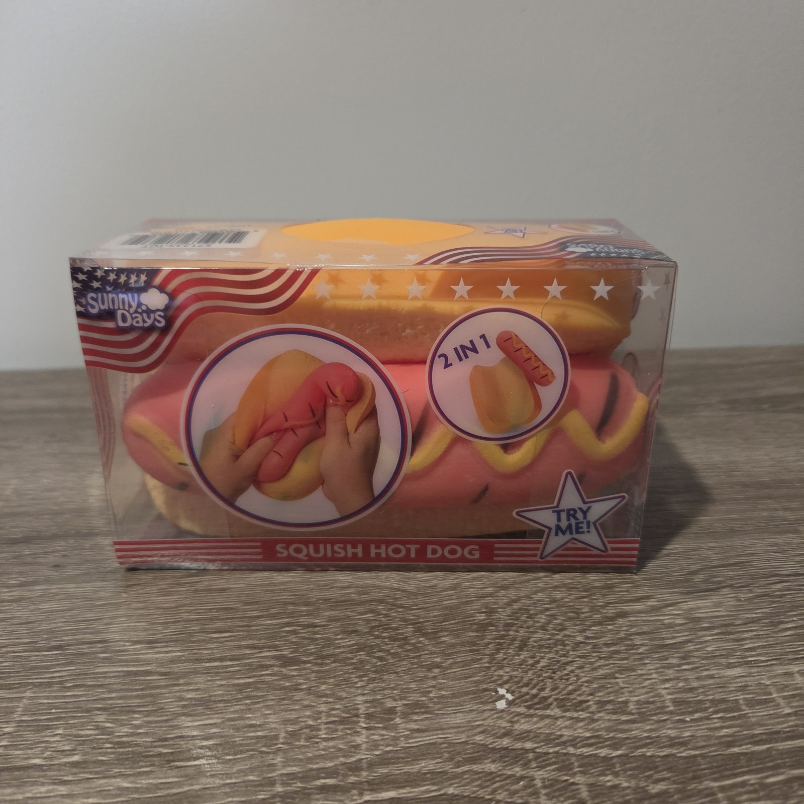 Squishy Hot Dog Squeezy Fidget Toy Sunny Days 2-in-1 Hotdog Stress Relief NEW