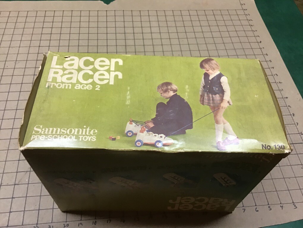 MINT UNUSED in box – scarce LACER RACER a shoe car w signs to learn shoe tying