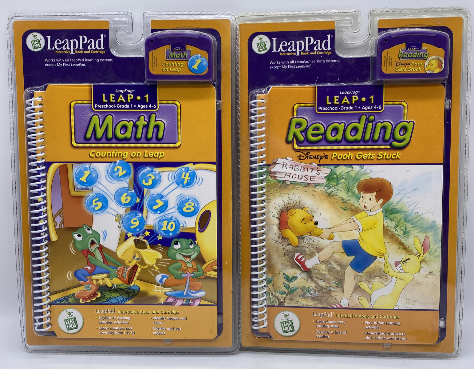 2 First Grade LEAPFROG LeapPad Cartridges Counting on Leap 1 Math & Pooh Reading