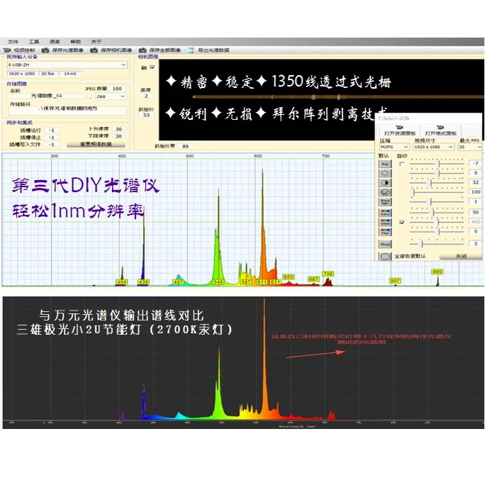 Theremino Spectroscope V3 340-1050 nm 1 nm resolution USB Windows