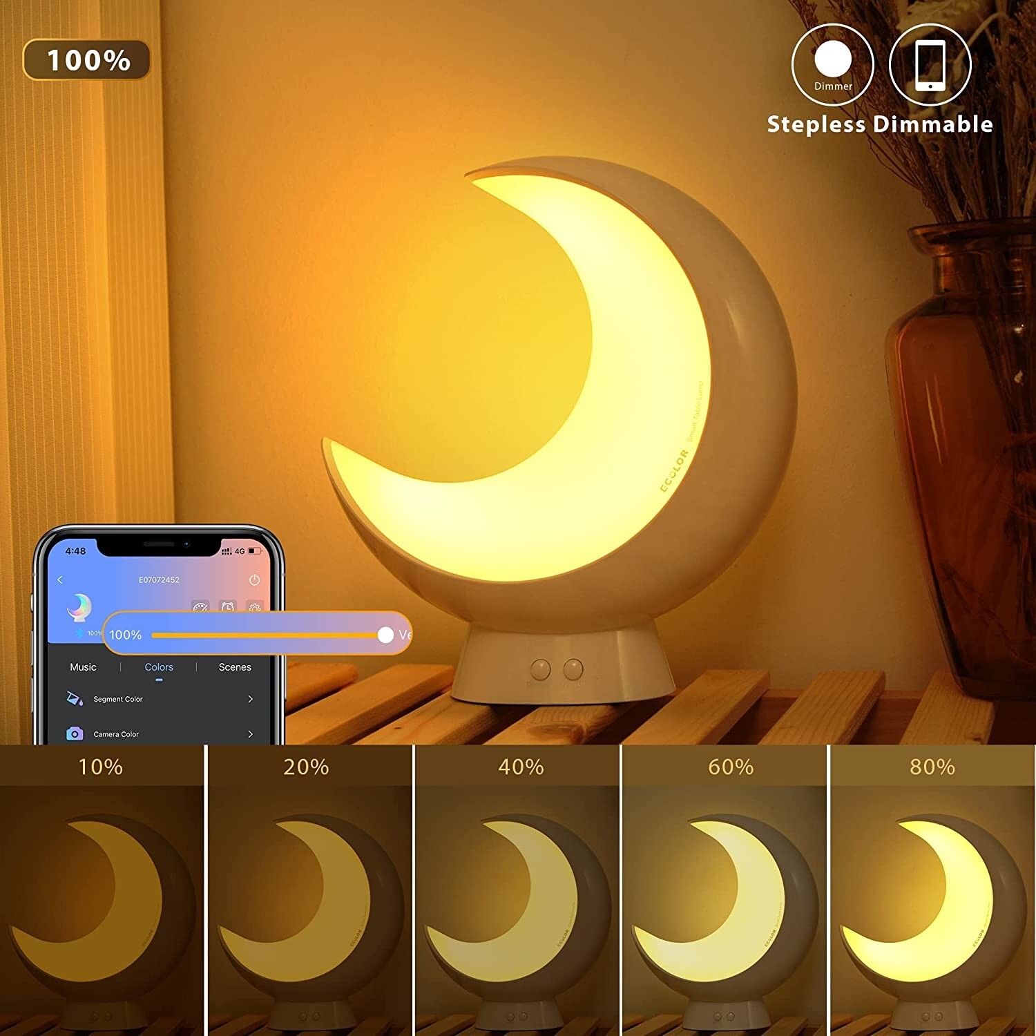Ecolor LED Night Light – Smart Dimmable Moon Lamp, App Control for Bedroom