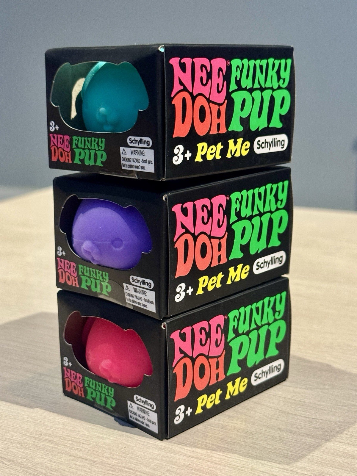 Nee Doh Funky Pup Squish Toy | Lot of 3 – 1 Pink, 1 Purple, 1 Green