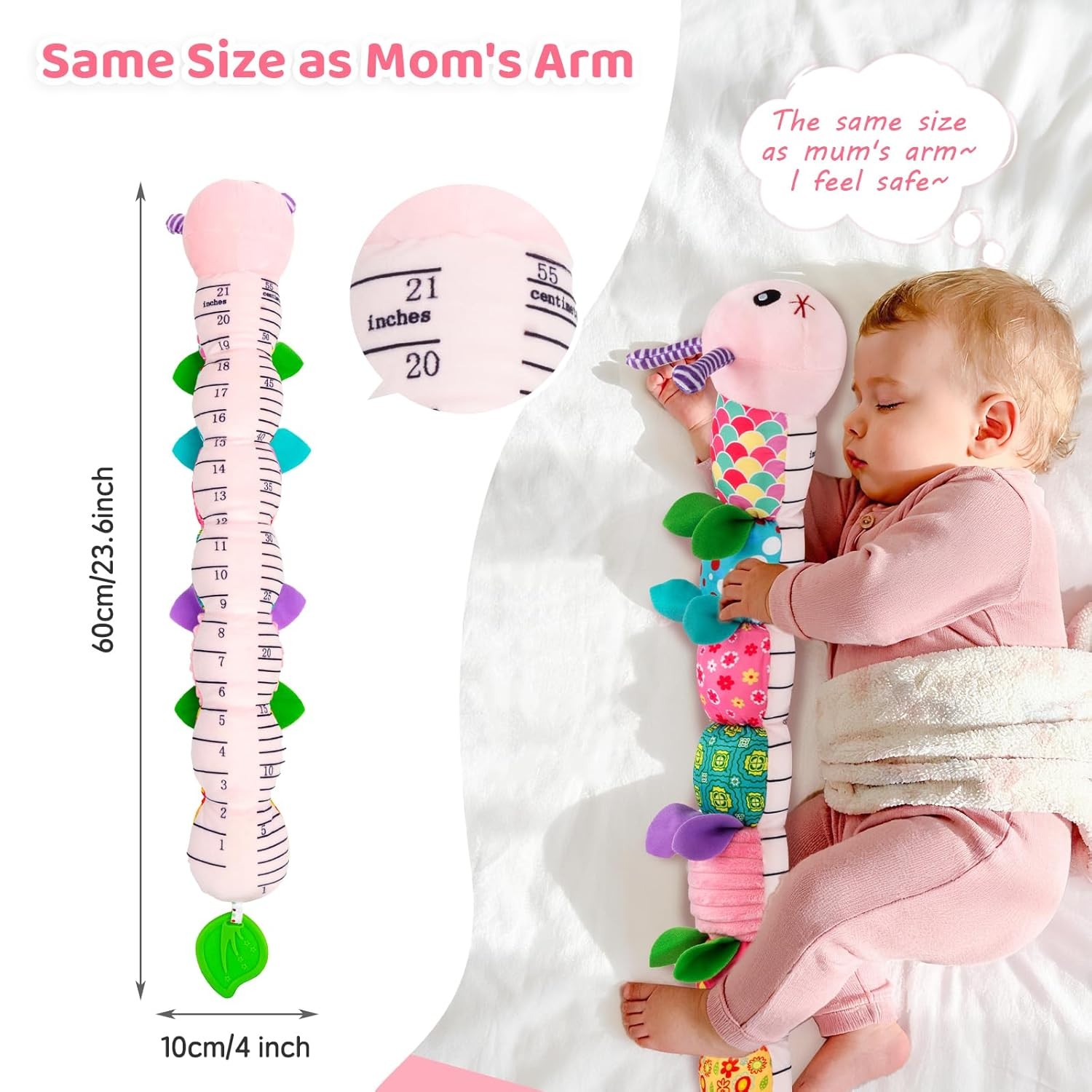 Baby Toys 0-12 Months, Caterpillar Musical Plush Stuffed Toy for Infant, pink