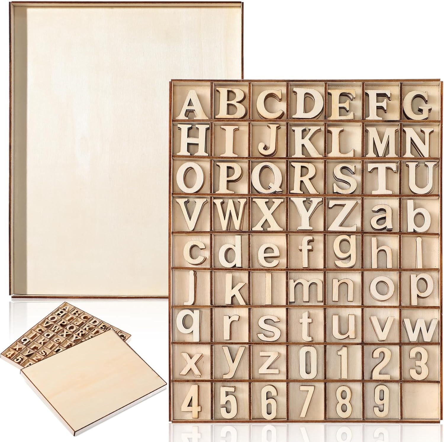 248 Pcs 1 Inch Wood Alphabet Letters Numbers with Storage Box Blank Unfinished W