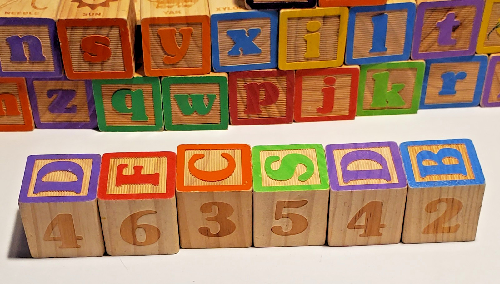 Vintage Wooden Alphabet Blocks Letter Numbers Learning Educational Toy Lot of 30
