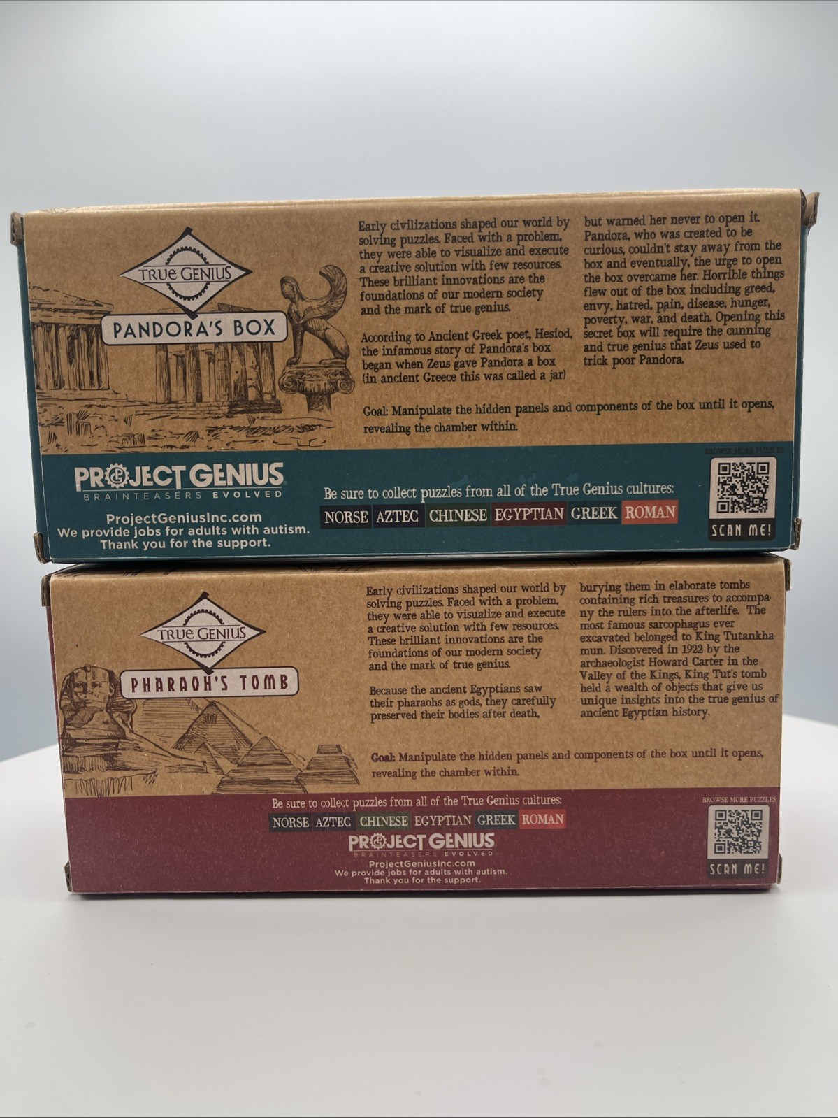 NIB! Lot Pharaoh’s Tomb & Pandoras Box True Genius Wooden Brainteaser Puzzles