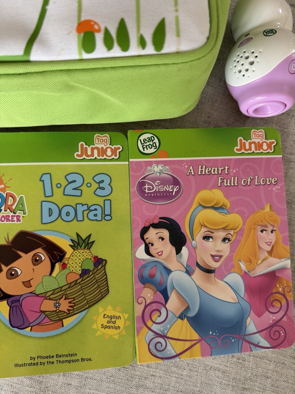 LeapFrog Tag Junior Pink W Case 3 Book Lot Dora The Explorer Disney Princess
