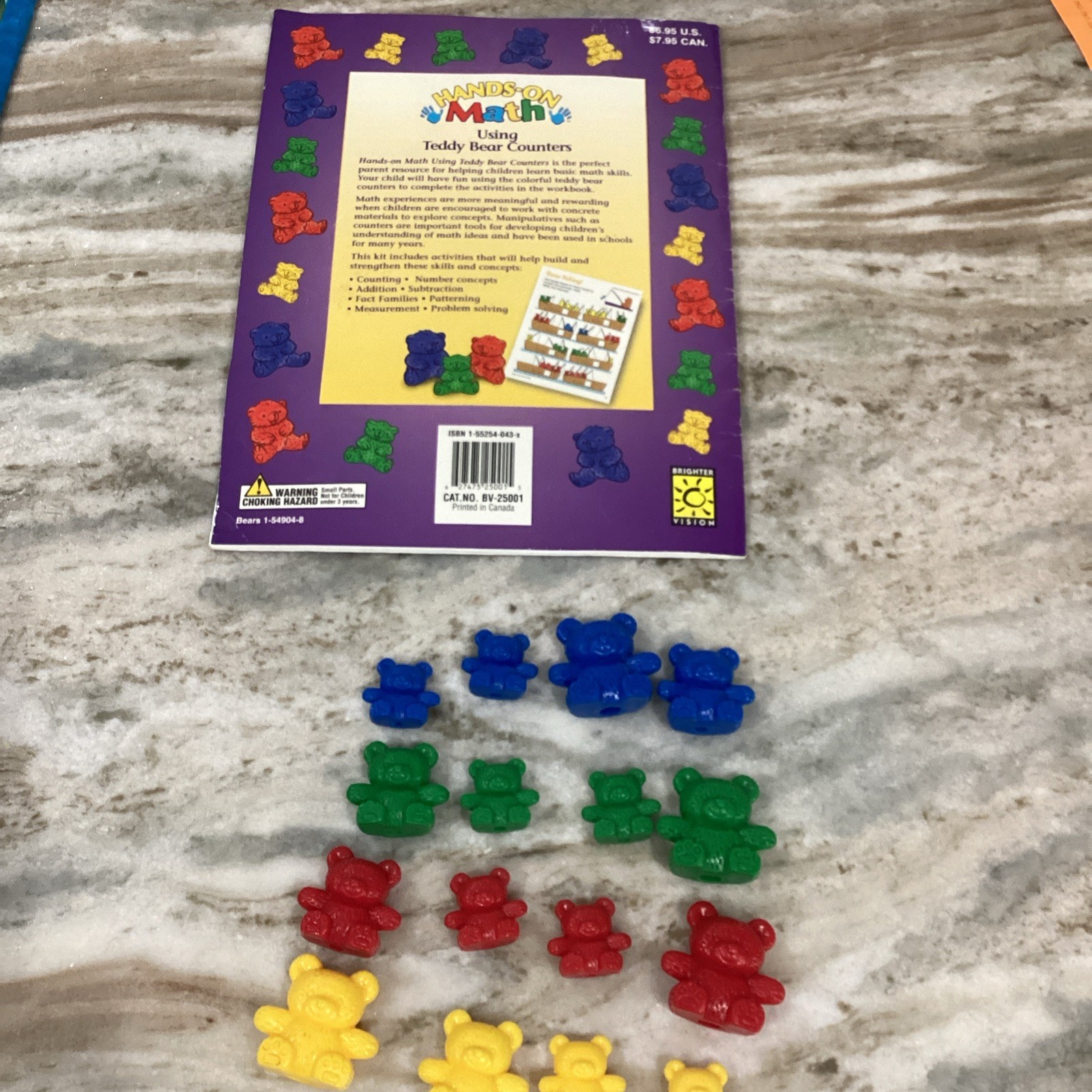 Teddy Bear Math Counters Educational Sorting Toy Hard Plastic 16 Bears & Book