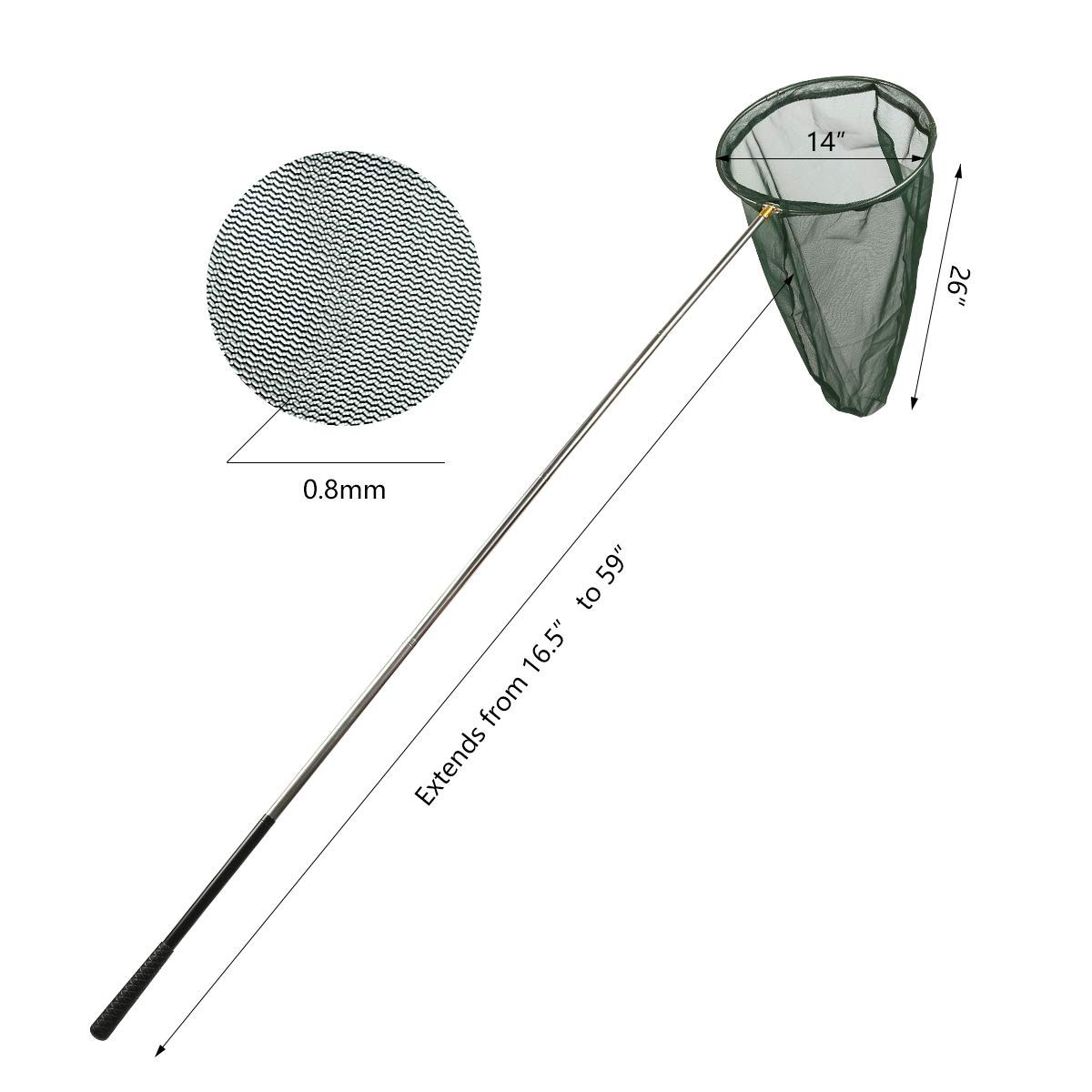 Professional Insect & Butterfly Net – 14″ Ring, 26″ Depth, 59″-73″ Telescopic Ha