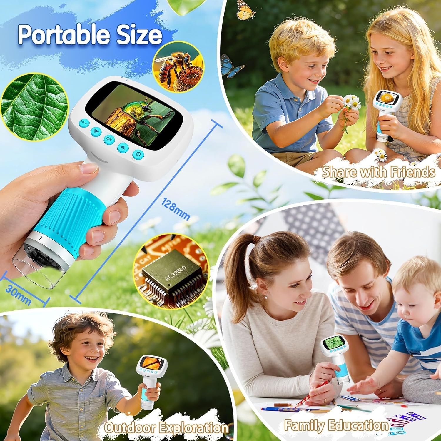 Microscope for Kids & Video Camera, Kid Science Toys，Handheld Digital Microsc…
