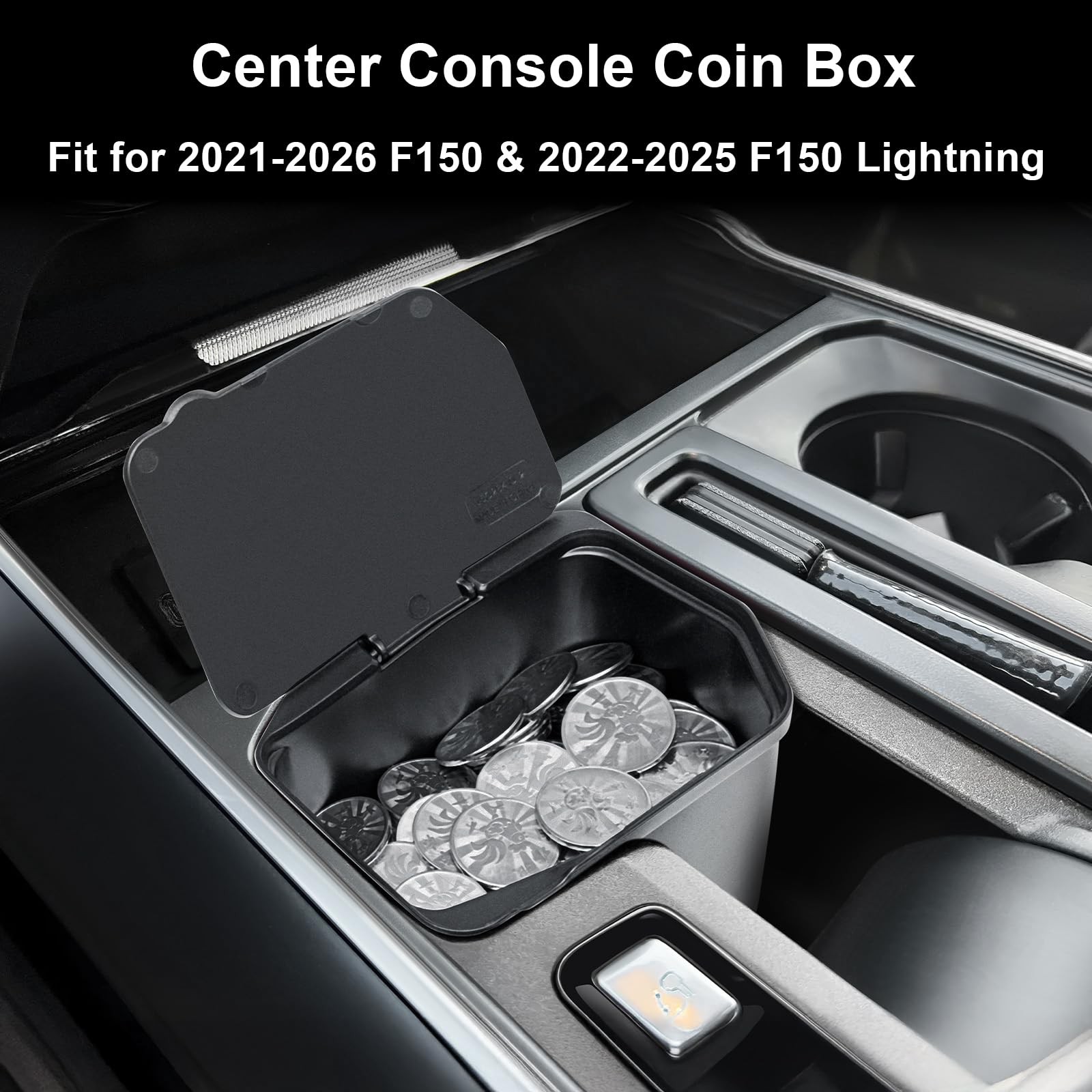 Center Console Coin Box Organizer for Ford F150 Accessories 2021-2026 compact