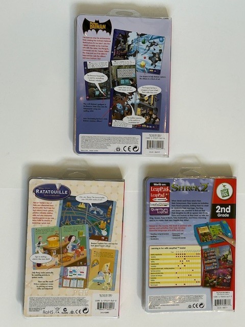 3 LeapPad LeapFrog Learning System Games ~ Batman Ratatouille & Shrek New Sealed