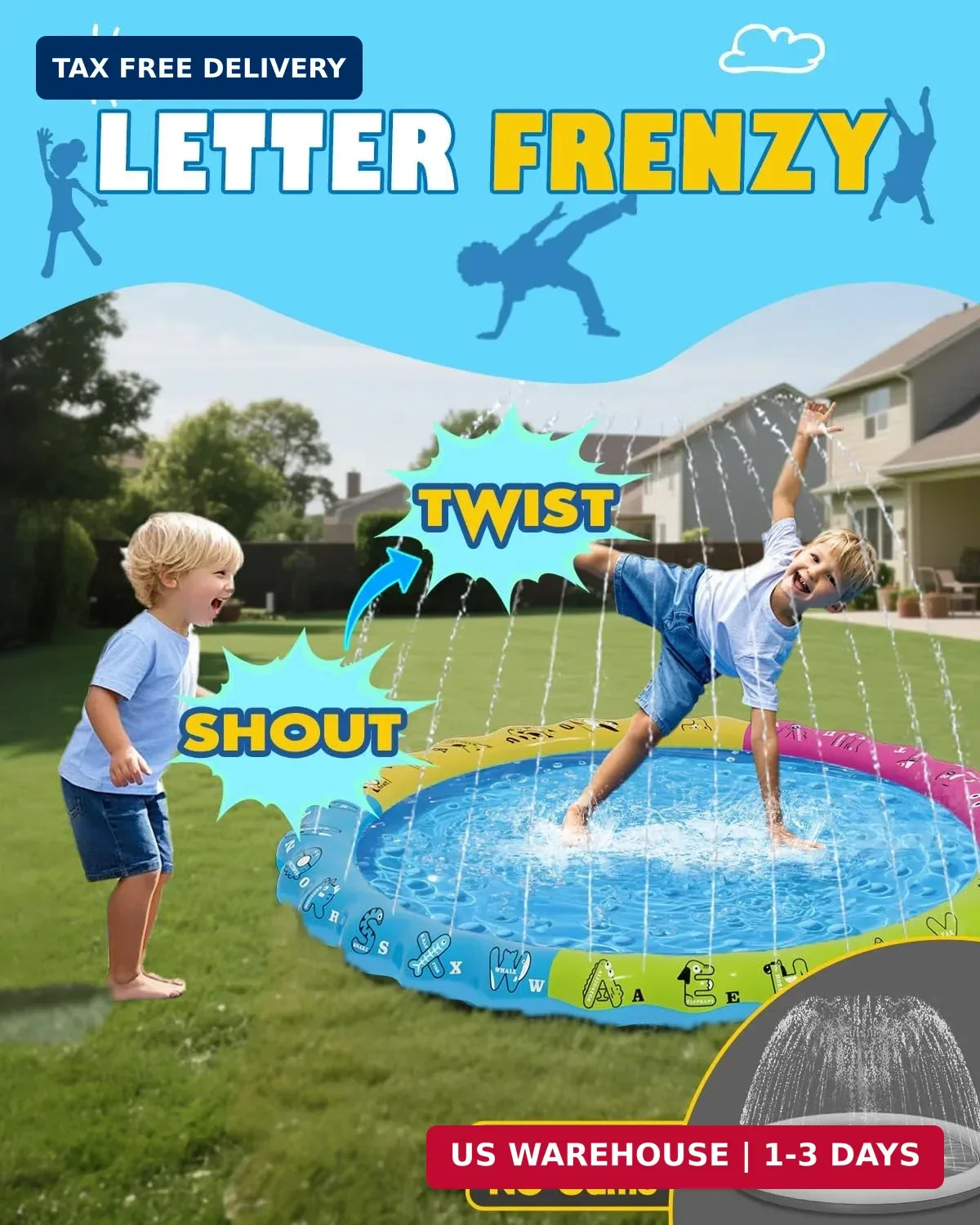67″ 3-in-1 Non-Slip Splash Pads for Toddlers 1-3 & Kids Ages 4-8, Baby Learning