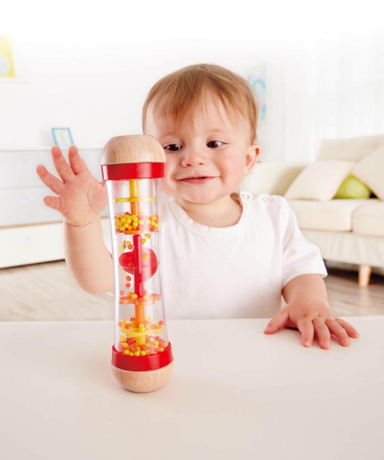 Hape Beaded Raindrops | Mini Wooden Musical L: 2, W: H: 7.9 inch, Red