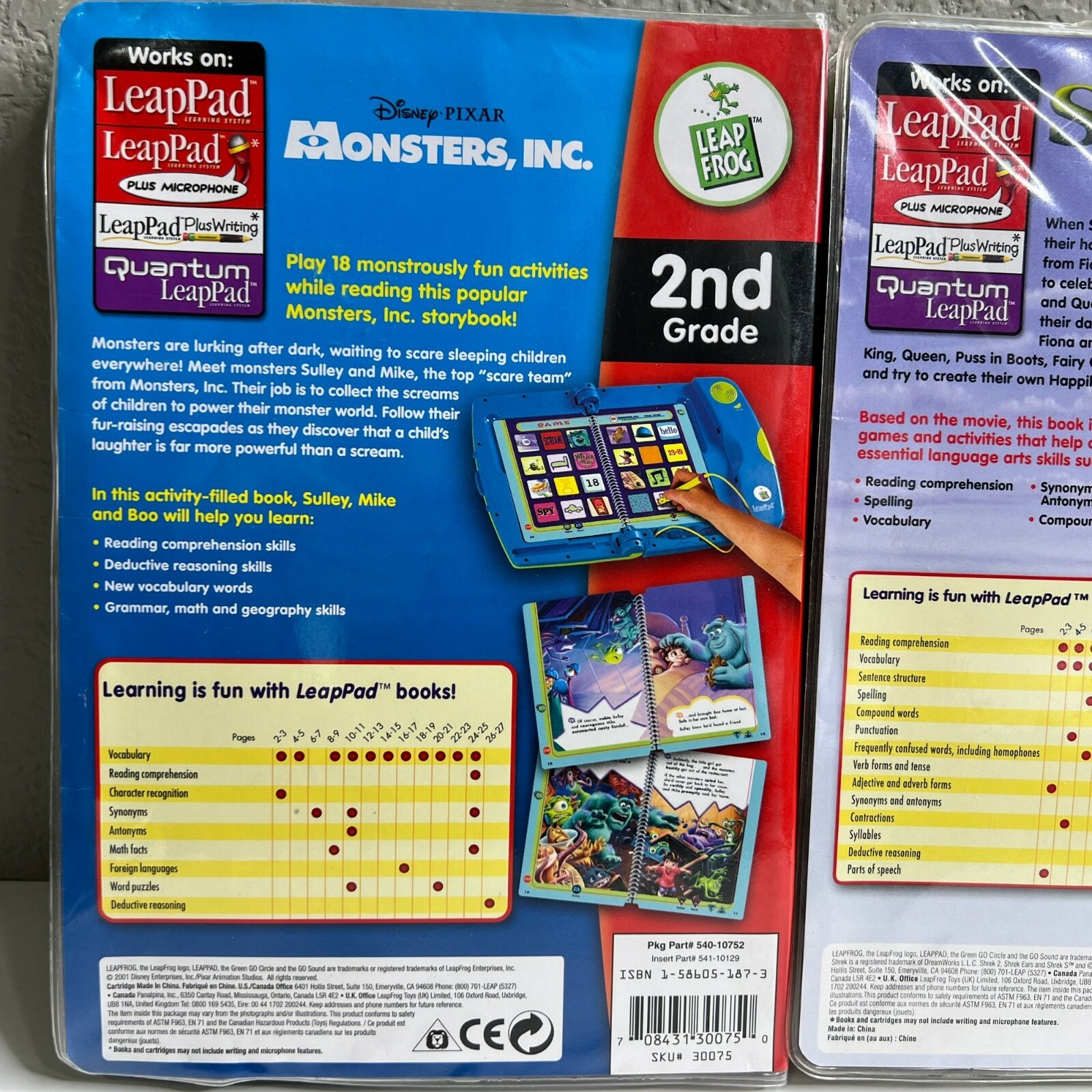 2 Leap Frog Leap Pad Shrek 2 & Monsters Inc. 2nd Grade Interactive Reading