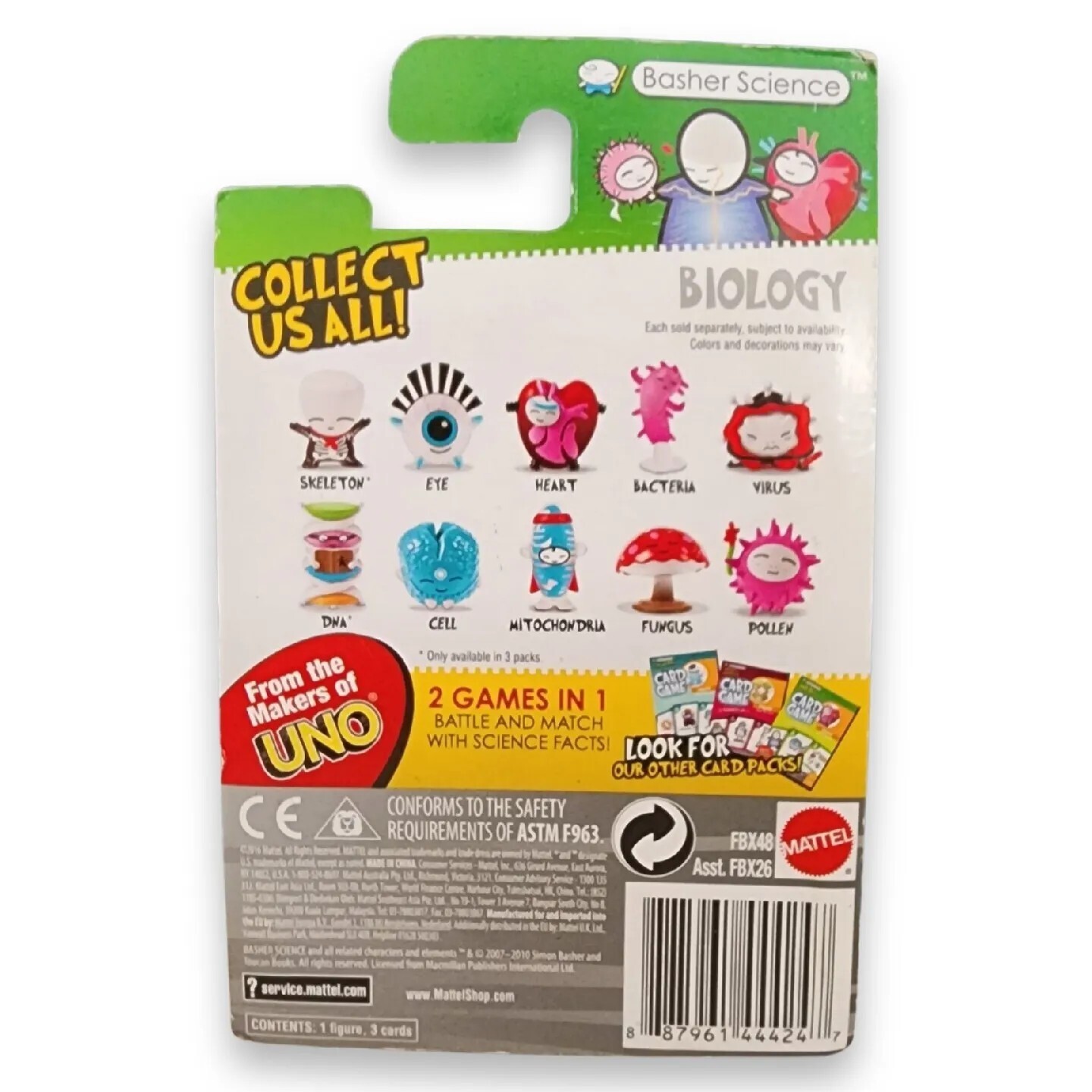 Basher Science Biology 3 Pack Heart Figurine Plus 2 Cards Series 1 Uno Mattel