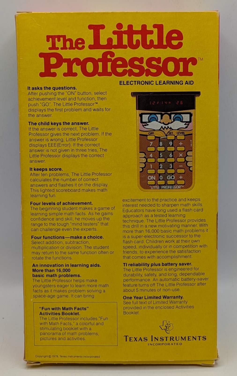 Texas Instruments The Little Professor Electronic Learning Aid Calculator WORKS
