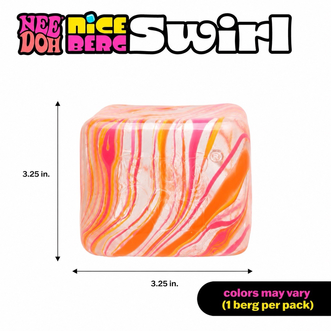 NeeDoh NICE BERG SWIRL 3.25” Cube VIRAL Squishy Nee Doh Toy [ORANGE SWIRL]