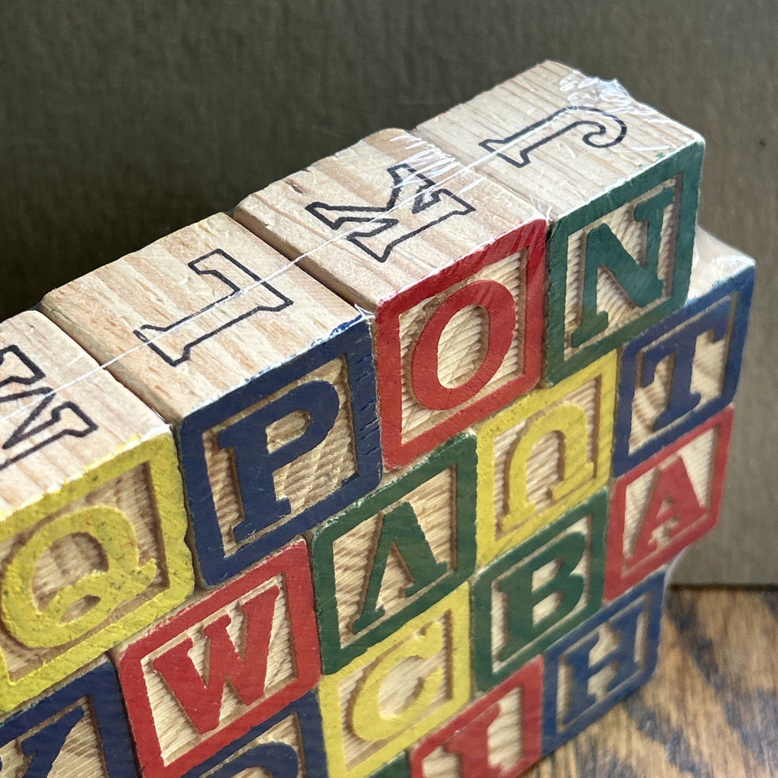 26 1-1/4 Size Colored Wooden Blocks ABC’s Numbers Spelling Words And Pictures