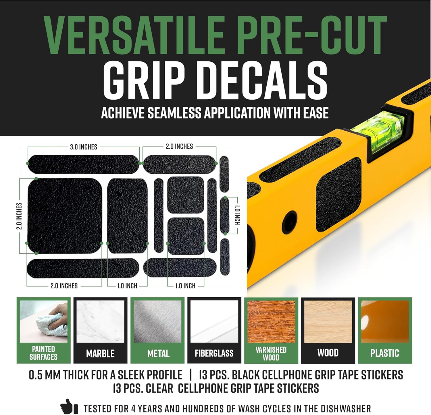 Dragon Grips 13 Pcs Rectangular Rubber Grip Tape, Rubberized Grip Stickers for P