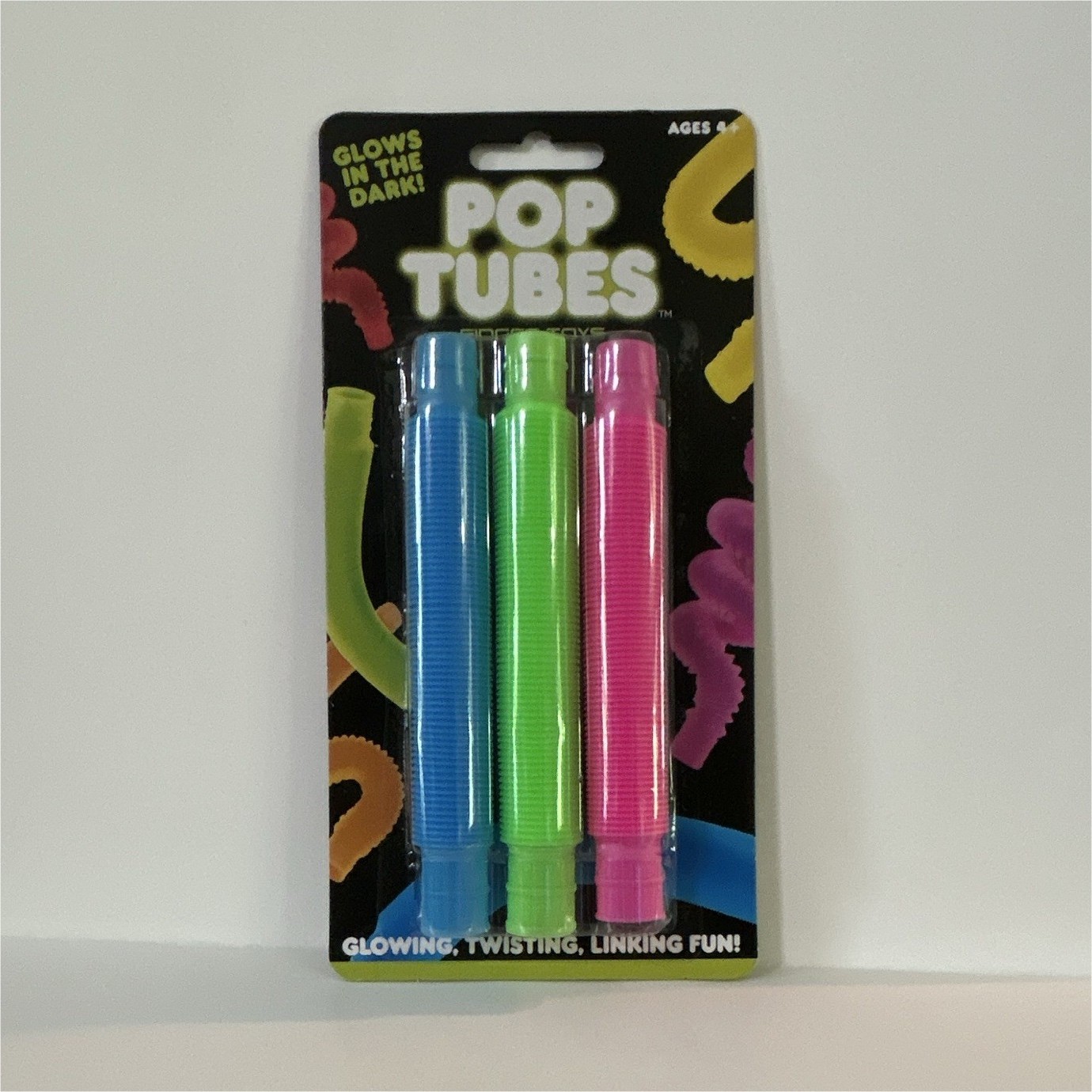 Big Time Pop Tubes Tactile Sensory Fidget Toy 3-Pack Glow in the Dark