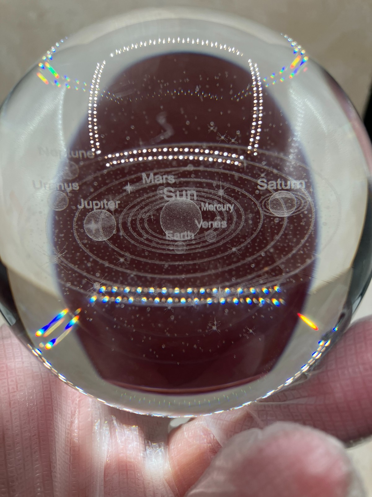 3D Solar System Crystal Ball Laser Planets Paperweight 3.5″