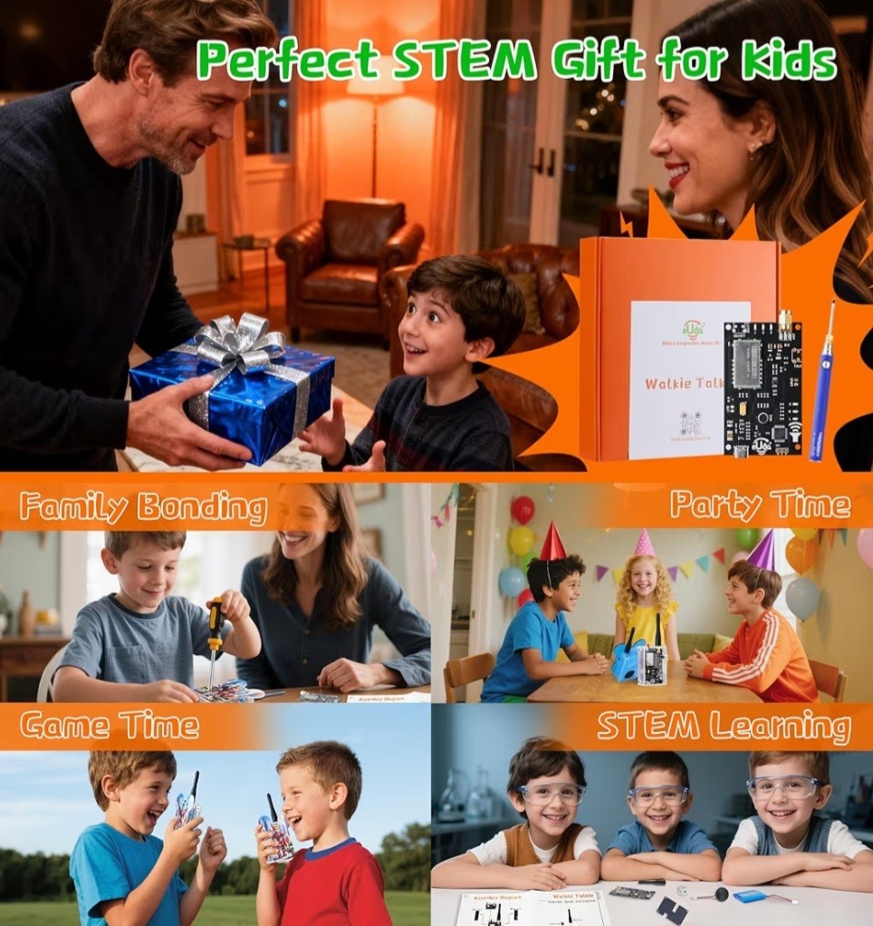 eUda+ STEM DIY Electronic Walkie Talkie Kit Soldering Toy For for 8yrs&Up NEW