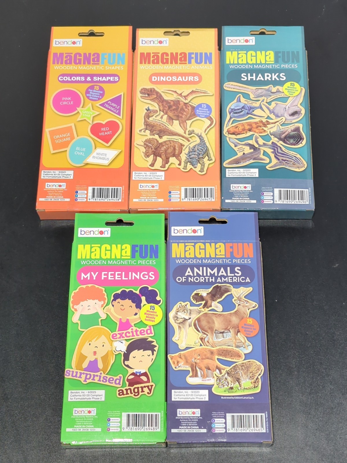 MagnaFun Wooden Magnetic Pieces Lot of 5 Bendon – Dinosaurs, Sharks, Animals