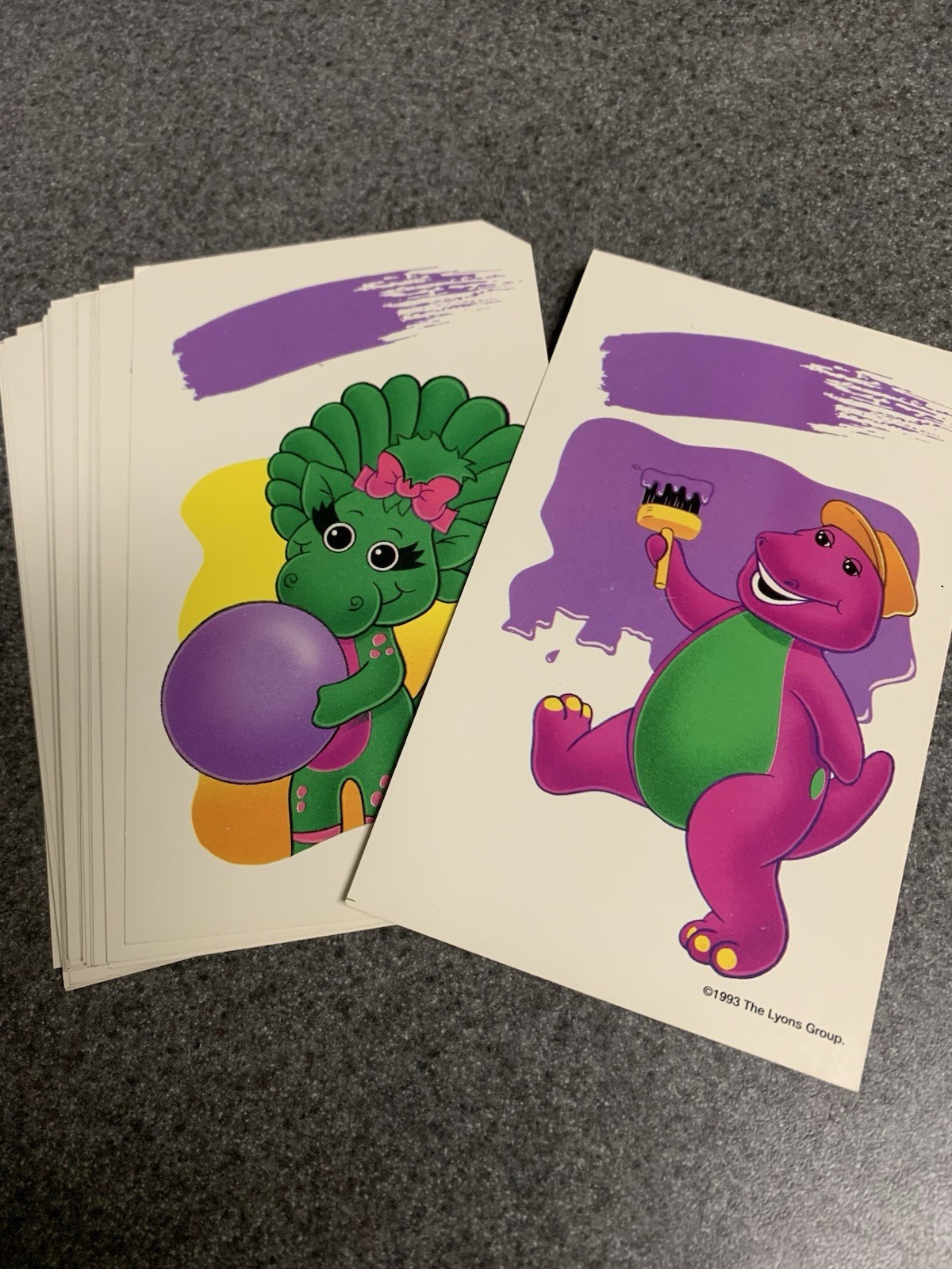 Vintage Barney Baby Bop 1993 Shapes Colors 48 4×6 Flash Cards Milton Bradley