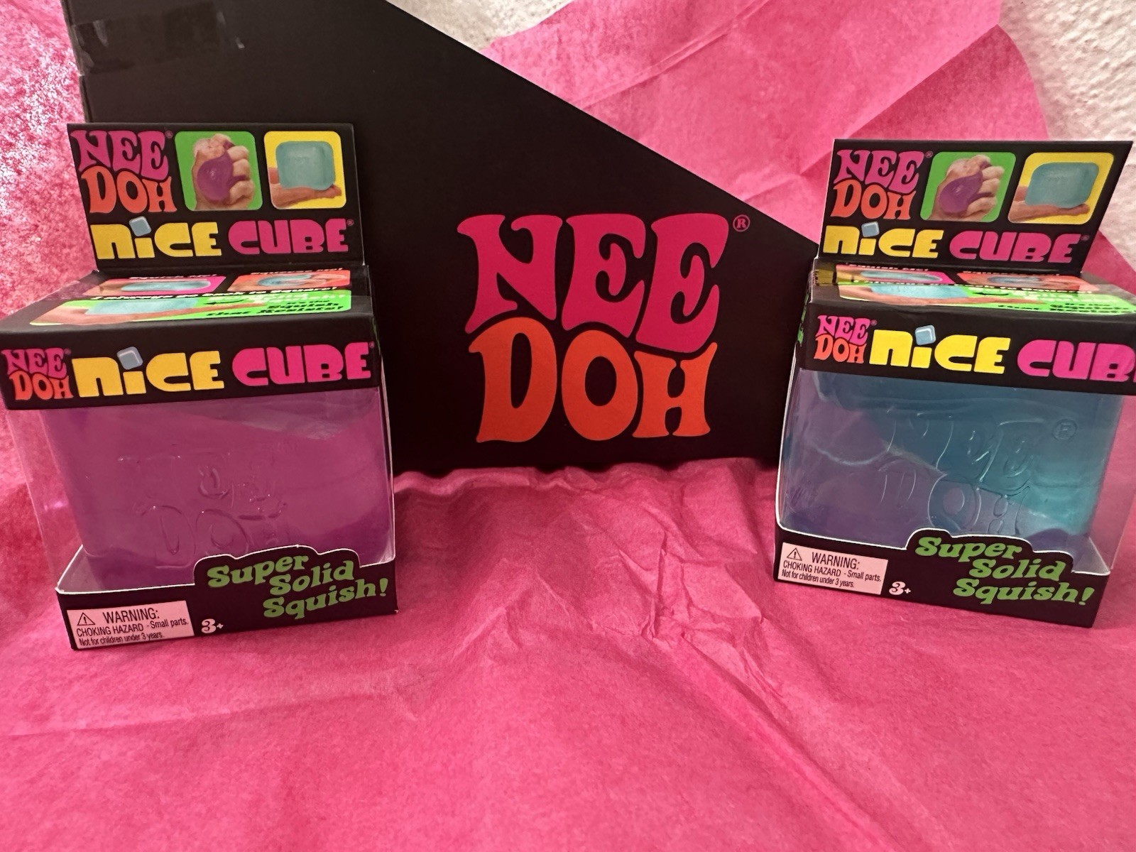 Nee Doh Nice Cube Super Solid Squish Sensory Squeeze Toy Blue Pink or Purple