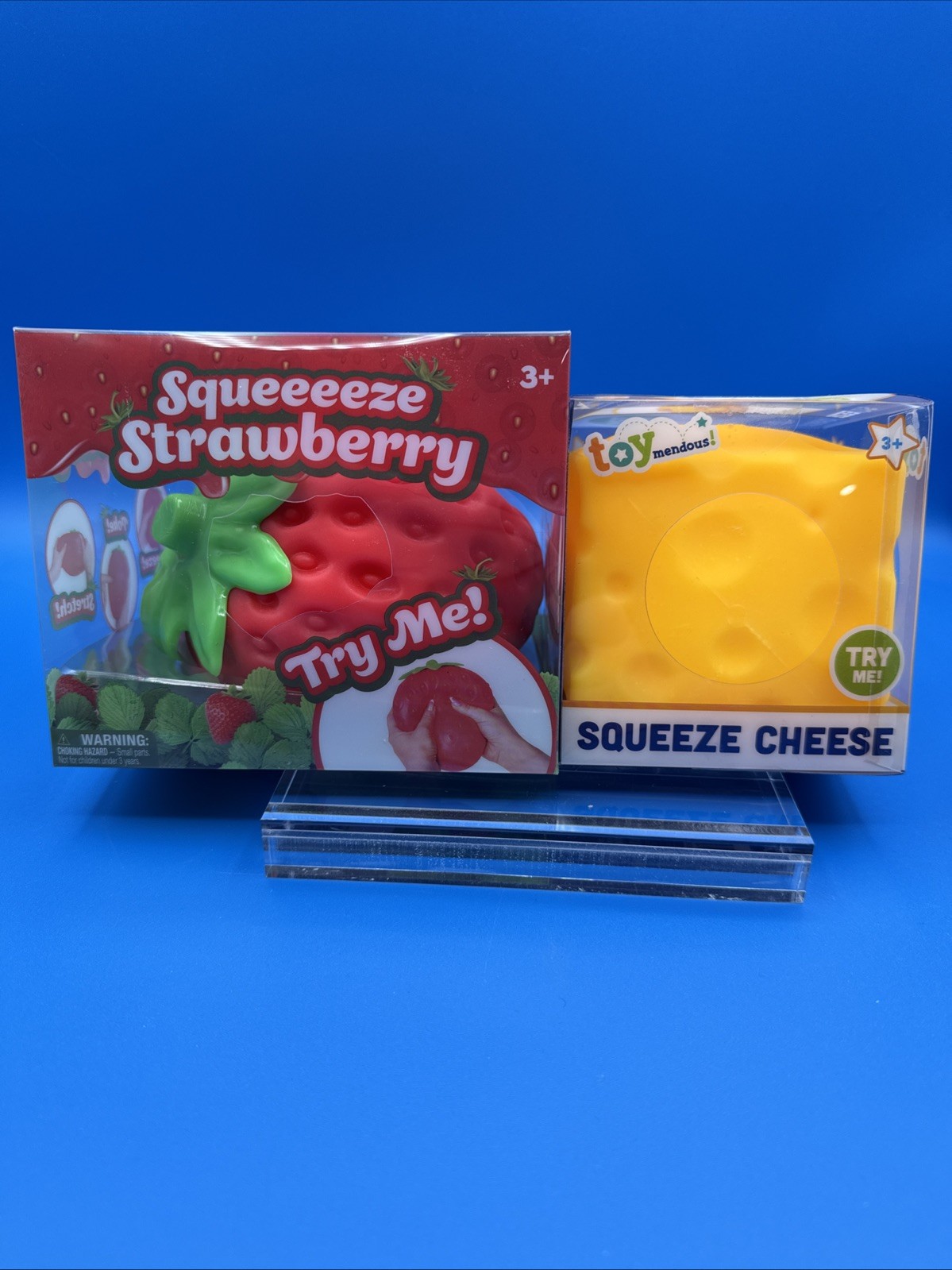 Lot of 2 Sunny Days & Toy-Mendous Squeeze Squishy Strawberry & Cheese New 2026