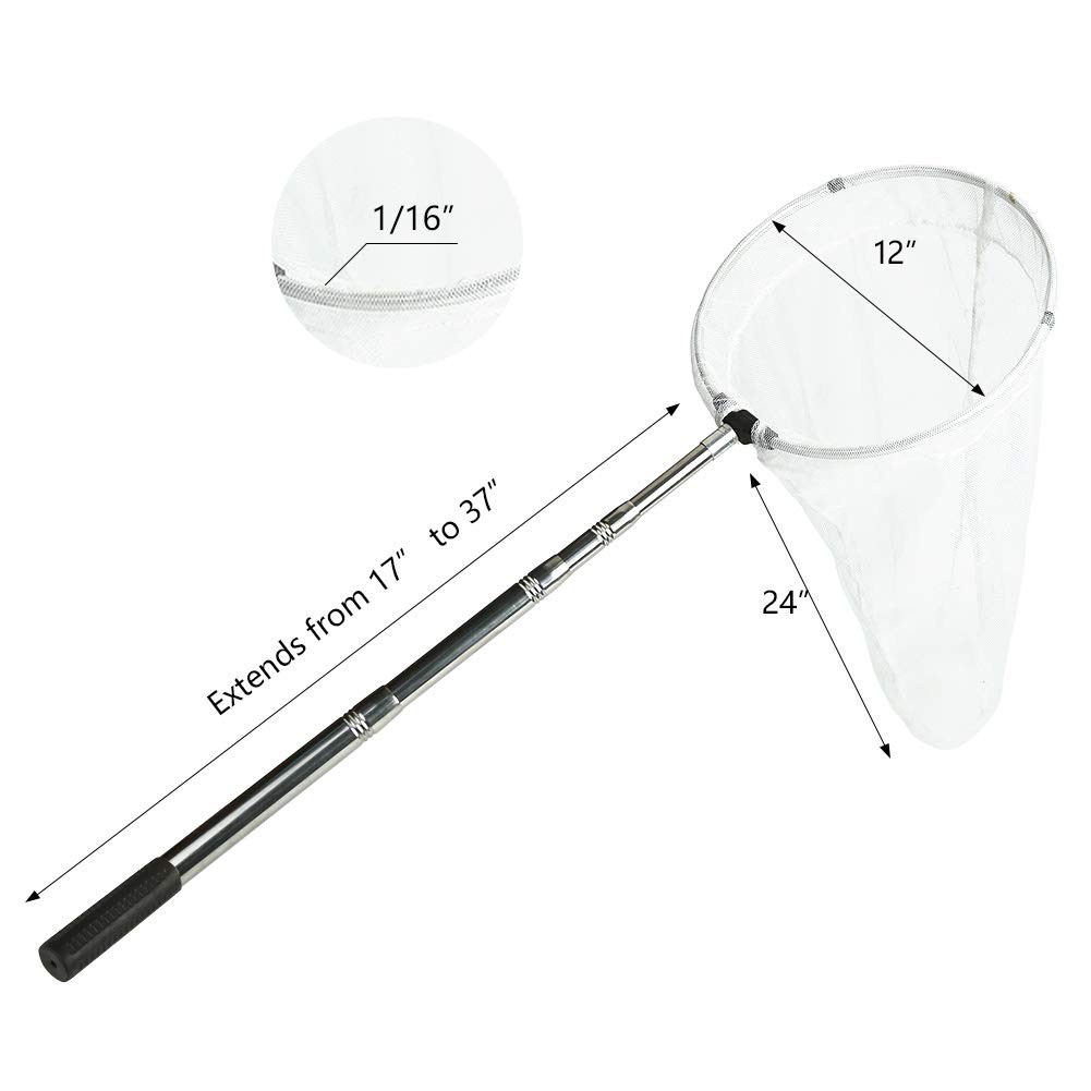 12 Inch Ring 24 Inch Net Depth Butterfly Insect Catching Net Extendable Handle