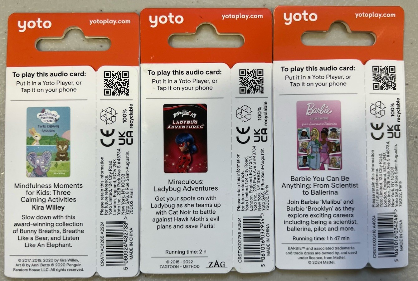 YOTO Audio Cards Lot – Brand New – 3 Total. Barbie, Lady Bug