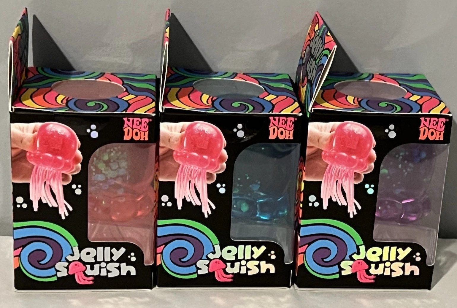 Schylling NeeDoh Jelly Squish: Purple, Pink, Blue Complete Set of 3 – Sealed