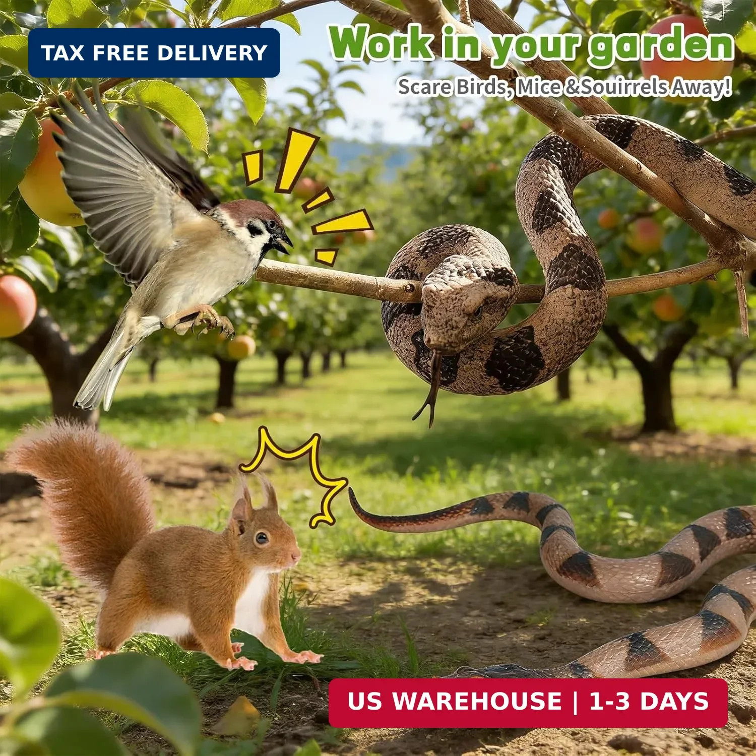 2 Pack Rubber Snakes Fake Snake Rattlesnake, Snakes Toy Realistic Keep Birds Awa