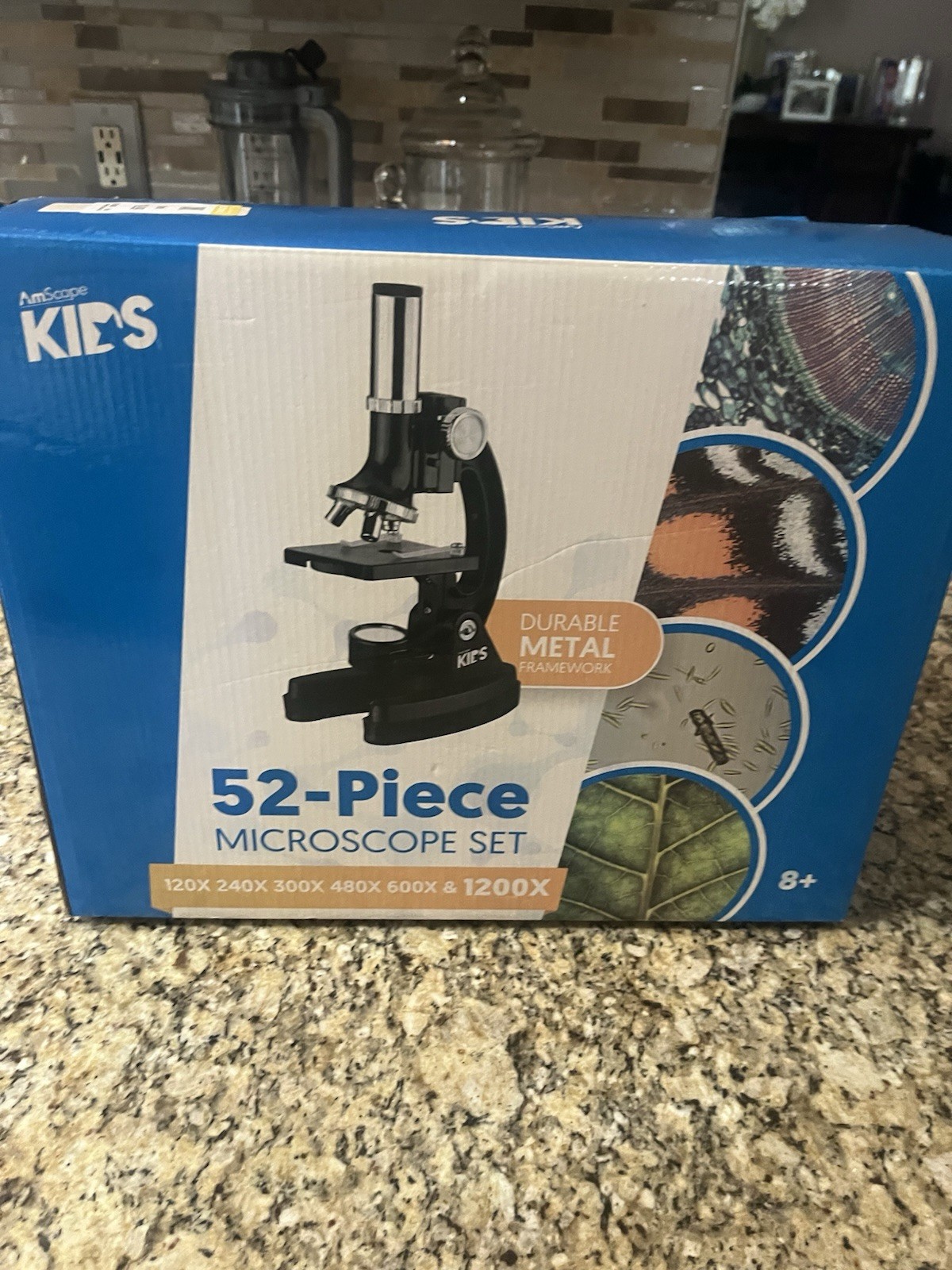 AmScope 52-Piece Microscope Set 1200X for Kids Ages 8 and Up