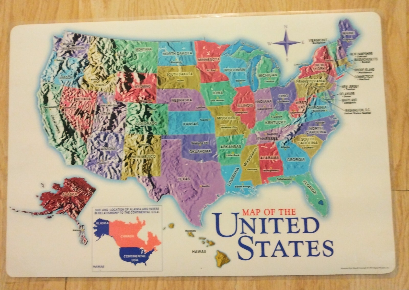 Lot of 2 1997 Educational Geography World Map United States Place Mats