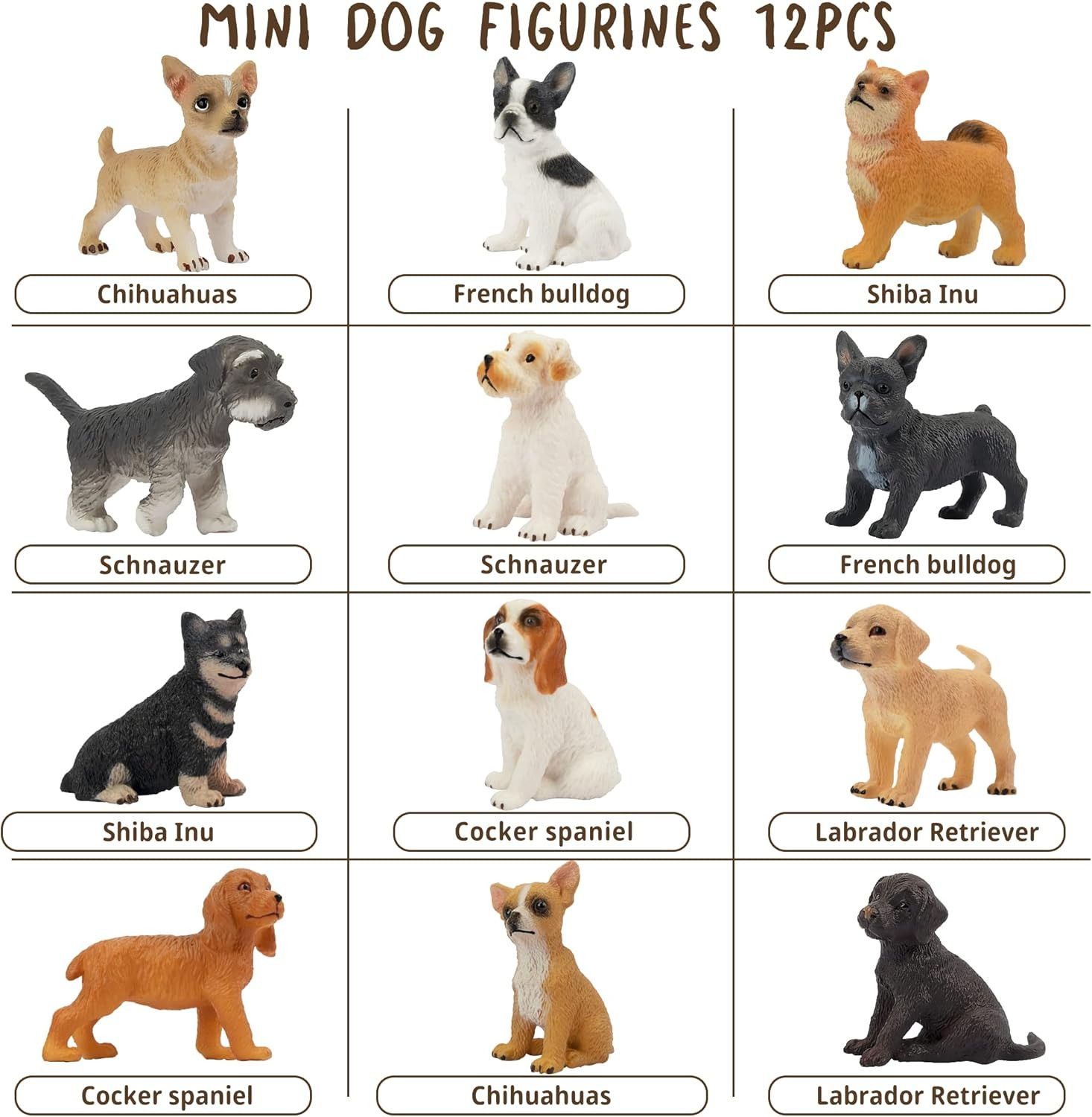 12PCS Mini Dog Figurines Toy Set, Realistic Detailed Plastic Puppy Figures Plays