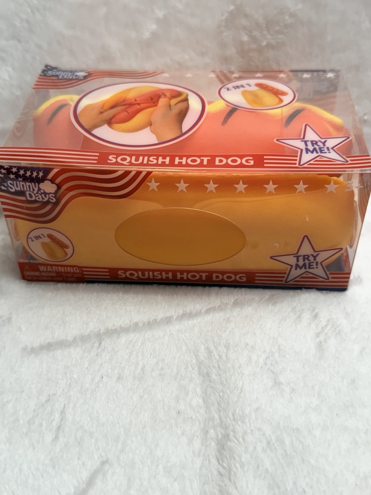 Squishy Hot Dog Squeezy Fidget Toy Sunny Days 2-in-1 Hotdog Stress Relief NEW