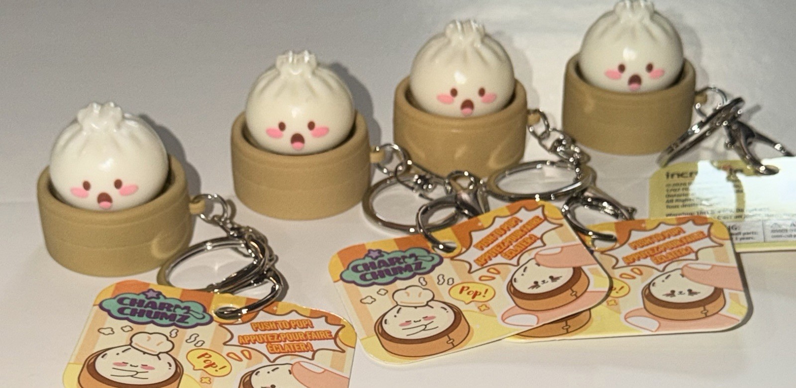 Dumpling Bao Buns Fidget CLICKER Keychain Charm Chumz Push Clip Clickeez x1